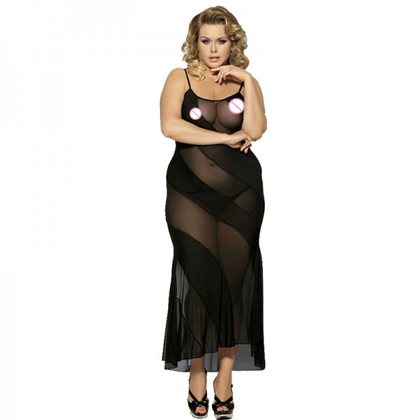 RL7389 Wholesale and retail sex dress black striped woman long nightwear plus size dresses exotic apparel see through dress