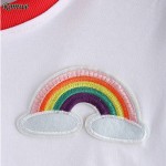 ROMWE Contrast Trimmed Rainbow Patch Crop Tees Summer Woman T shirts 2016 Fashion Round Neck Short Sleeve White Casual T-Shirt