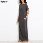 ROMWE Long Shift Dresses For Women Summer Ladies Heather Grey Round Neck Short Batwing Sleeve Casual T-shirt Maxi Dress