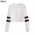 ROMWE T shirt Women 2016 Clothing Casual Ladies Autumn Tees Round Neck Varsity Striped Long Sleeve Crop T-shirt