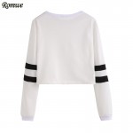 ROMWE T shirt Women 2016 Clothing Casual Ladies Autumn Tees Round Neck Varsity Striped Long Sleeve Crop T-shirt