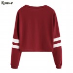 ROMWE T shirt Women 2016 Clothing Casual Ladies Autumn Tees Round Neck Varsity Striped Long Sleeve Crop T-shirt