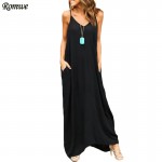 ROMWE Womens Summer Loose-Fit Maxi Cami Dresses Ladies Spaghetti Strap Casual With Pockets Sleeveless Loose Dress