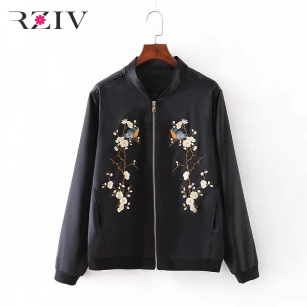 RZIV Women bomber jacket 2016 Casual systemic tree flowers embroidered flight female jacket and women basic coats autumn jacket