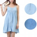 Rachelcoco New Arrivals Summer Women Denim Dress Sleeveless O NecK Button Brand Mori Girl Cute Female Spaghetti Strap Vestidos