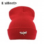 Ralferty Dragonfly Crystal Beanie Hat For Women Hip Hop Cute Winter Hats Caps Female Skullies bonnet femme gorros Sport gorras