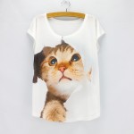 Real 3D cute Cat print t shirt women 2016 fashion novelty summer dresses short sleeve O-neck girls top tees wholesale