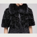 Real Mink knitting fur coat woman Winter warm knitting coat fox fur collar Fashion Slim Fit Garment Large size4XL with flowers