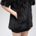 Real Mink knitting fur coat woman Winter warm knitting coat fox fur collar Fashion Slim Fit Garment Large size4XL with flowers