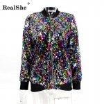 RealShe Spring Woman Windbreaker Basic Coats Women Long Sleeve Zipper Winter Bomber Jacket Women Casual Sequins Overcoat Outwear