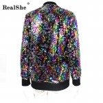 RealShe Spring Woman Windbreaker Basic Coats Women Long Sleeve Zipper Winter Bomber Jacket Women Casual Sequins Overcoat Outwear