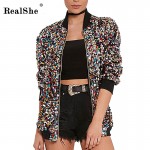 RealShe Spring Woman Windbreaker Basic Coats Women Long Sleeve Zipper Winter Bomber Jacket Women Casual Sequins Overcoat Outwear