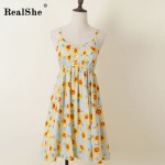 RealShe Women Summer Dress 2017 Woman Sleeveless Floral Print Beach Mini Spaghetti Strap Dress Woman Sexy Boho Dress Vestidos