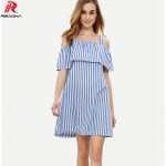 Reaqka Women Off-shoulder Stripes Beach Summer Dress 2018 Sleeveless Loose Fashion Sexy Bandage Mini Dresses Casual Sundress