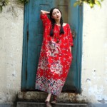 Red Blue Printed Plus size Women Long Dress Chinese style Oversized Loose Dress Robe Femme Brand Linen Cotton Print Dress A004