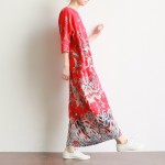 Red Blue Printed Plus size Women Long Dress Chinese style Oversized Loose Dress Robe Femme Brand Linen Cotton Print Dress A004