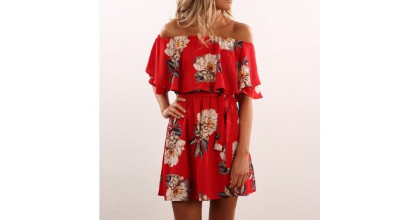 red floral summer dress