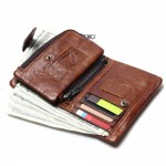 Removeable Zipper Pocket Men Vintage Wallets 100% Oil Wax Genuine Leather Wallet Fashion  Brand Purse Card Holder Coin Purse