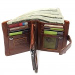 Removeable Zipper Pocket Men Vintage Wallets 100% Oil Wax Genuine Leather Wallet Fashion  Brand Purse Card Holder Coin Purse