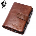 Removeable Zipper Pocket Men Vintage Wallets 100% Oil Wax Genuine Leather Wallet Fashion  Brand Purse Card Holder Coin Purse