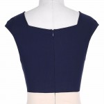 Retro Vintage Sleeveless Crew Neck Sexy Hollowed Back Cotton Navy Blue Party Dresses Vestidos Casual Office Bodycon Dress