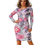 Robe Fashion Women's clothing Long Sleeve Knee Length Dresses Print Package hip sheath Sexy Club party bodycon O-neck Maxi Dress