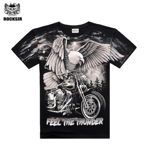 Rocksir 2016 Men Brand New Eagles motorcycle Full Print short-sleeve t-shirt rock casual high street t-shirt rock for men