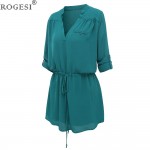 Rogesi 2016  Fashion Autumn Women Dress V-Neck Front Pocket With Belt Suitable for any occasion