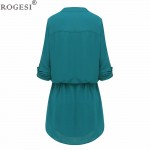 Rogesi 2016  Fashion Autumn Women Dress V-Neck Front Pocket With Belt Suitable for any occasion