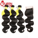 Rosa Hair Products Brazilian Virgin Hair With Closure Human Hair Bundles With Closure 3 Bundles Brazilian Body Wave With Closure