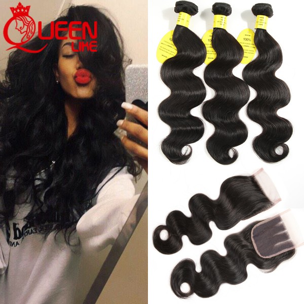 Rosa Hair Products Brazilian Virgin Hair With Closure Human Hair Bundles With Closure 3 Bundles Brazilian Body Wave With Closure