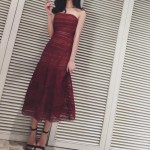 Runway 2017 Self Portrait Teardrop Guipure Panelled Women Autumn Lace Hollow Out Patchwork Strapless Sexy Long Dress Vestidos