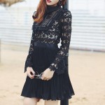 Runway 2017 Self Portrait Women Autumn Soluble Lace Patchwork Vintage Design Flare Sleeve Slim Fitted Sexy Mini Dress Vestidos