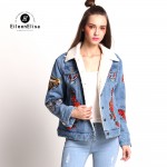 Runway Coat Embroidery Denim Jacket Women For Winter 2017 Luxury Jean Coats 