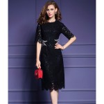 Runway Dresses 2017 Women High Quality Black Lace Sheath Dress Summer Elegant Embroidery Party Dresses Vestidos Robe Femme