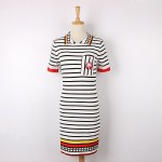 Runway Dresses Sen female summer new classic POLO collar short-sleeved black white striped dress woman Cubs SK-007