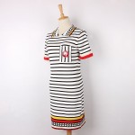 Runway Dresses Sen female summer new classic POLO collar short-sleeved black white striped dress woman Cubs SK-007