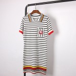 Runway Dresses Sen female summer new classic POLO collar short-sleeved black white striped dress woman Cubs SK-007