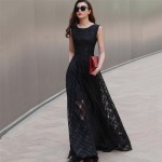 Runway new fashion women summer style dress 2017 party black party dresses vintage maxi Organza long beach dresses 