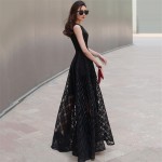 Runway new fashion women summer style dress 2017 party black party dresses vintage maxi Organza long beach dresses 