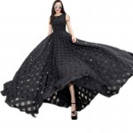 Runway new fashion women summer style dress 2017 party black party dresses vintage maxi Organza long beach dresses 