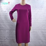 Russian famous TaoVK fashion 2016 women Women Cotton dresses Purple long sleeve O-neck knee-length dress