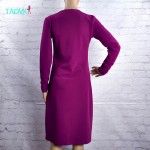 Russian famous TaoVK fashion 2016 women Women Cotton dresses Purple long sleeve O-neck knee-length dress