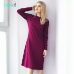 Russian famous TaoVK fashion 2016 women Women Cotton dresses Purple long sleeve O-neck knee-length dress