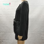 Russian famous TaoVK fashion 2016 women long section coat Black Faux Fur Pocket O-neck wool coat