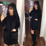 Russian famous TaoVK fashion 2016 women long section coat Black Faux Fur Pocket O-neck wool coat