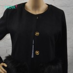 Russian famous TaoVK fashion 2016 women long section coat Black Faux Fur Pocket O-neck wool coat