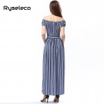 Ryseleco Off shoulder vertical strip print chiffon summer long dress women 2017 style sexy button up splits beach maxi vestidos