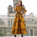 S- 3XL Vintage Printed Flowers Autumn Maxi Dress Plus Size Women Clothing Muslim Long Sleeve Party Dresses High Quality Robe