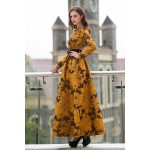 S- 3XL Vintage Printed Flowers Autumn Maxi Dress Plus Size Women Clothing Muslim Long Sleeve Party Dresses High Quality Robe